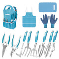 Blue Garden Tool Sets 12-Piece, Aluminum Gardening Hand Tools w/Ergonomic Handle, Garden Supplies Organizer Handbag, Kneeling Pad, Apron and Gloves, Gift for Women, Garden Starter Kit for Women - style: blue