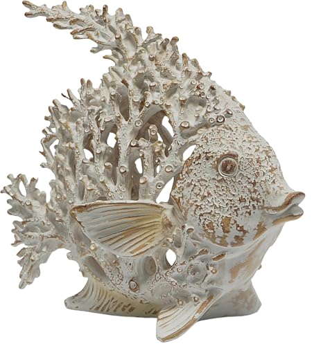 VVGIFTS Beach Coastal Decor Coral Reef Angelfish Home Office Desk Decor Sculpture Statue for Tabletop Shelf Bathroom Decoration Ornament Gift (White) - color: White