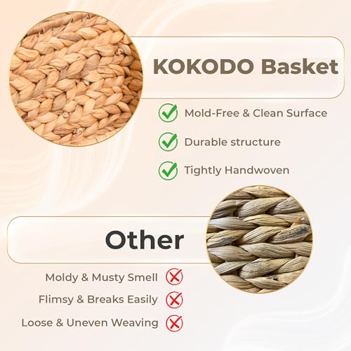 KOKODO 2-Pack Open Front Pantry Baskets, Handwoven Water Hyacinth Wicker Storage Baskets with Built-in Handles, Organizing Bins for Shelves - color: Open Front - Set 2