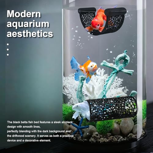 4Pack Betta Hammock Set、 Fish Tank Decor、 Fish Hammock & Hide Tunnel Betta Leaf Pad for Aquarium Decoration, Resting, Hiding and Play