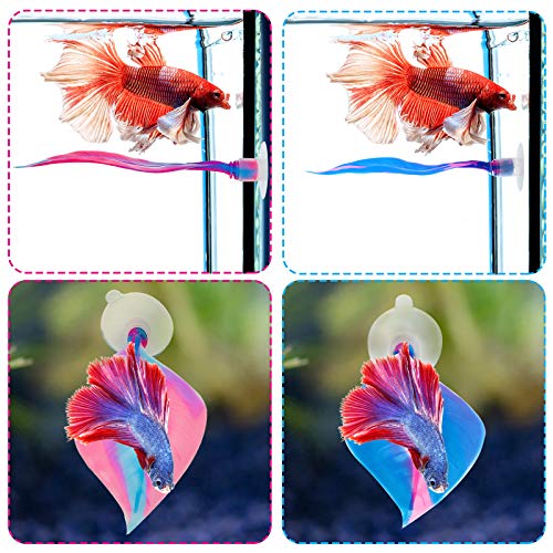WILLBOND 2 Pcs Blue Pink Silicone Betta Fish Bed Leaf Hammock Betta Fish Tank Accessories Decorations for Aquarium Ornaments, Practical Resting Spot, Comfortable and Safe - color: Blue, Pink