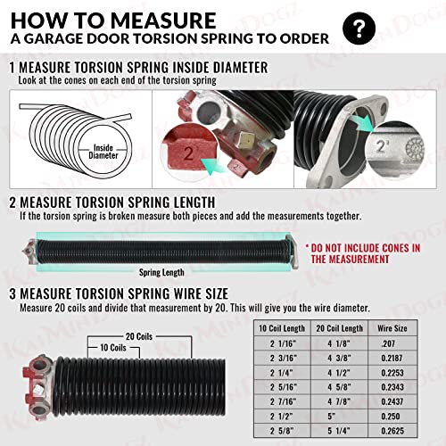 Pair of 2" Garage Door Torsion Springs Set with Non-Slip Winding Bar & Gloves,High Precision Electrophoresis Black Coated, for Replacement & Installation, MIN 16,000 Cycles (0.218x2''x24'') - size: 0.218X2"X24"