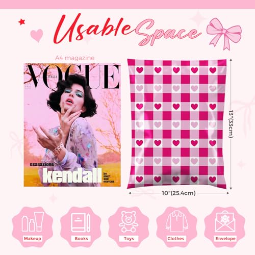 Metronic Poly Mailers 10x13 Inch 100pc Shipping Bags for Clothes,Self Adhesive Shipping Envelopes for Small Business,Waterproof Mailers Poly Bags for Shipping,Packaging Mailing Bags Pink Checkered - color: Pink Checkered, size: 10x13 100pc