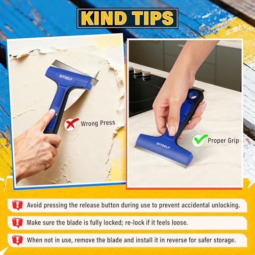 DIYSELF 1 Pack Razor Blade Scraper with 10 Extra Razor Blades, Scraper Tool, Glass Scraper for Cleaning, Glass Stove Top Scraper, Window Scraper, Paint, Cooktop, Oven Scraper, Razor Scraper Tool - color: Blue, size: 10PCS Metal Blades