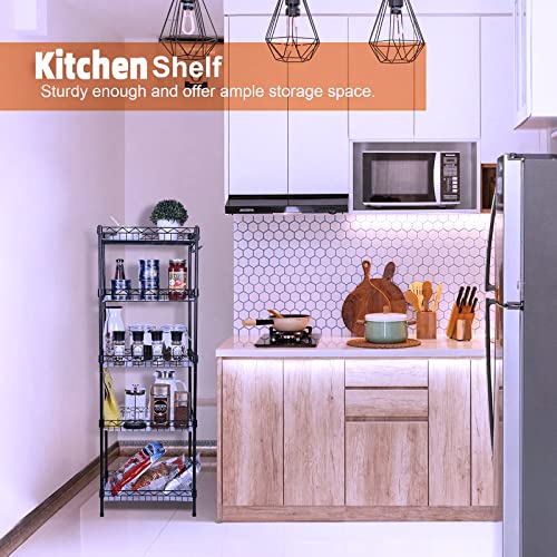 Storage Shelves, 5-Tier Wire Shelving Unit with Baskets Storage Rack Corner Shelf Shelving Adjustable Storage Shelf, 11.8" D x 15.7" W x 63" H, Black - size: 5-Black Net basket rack