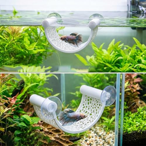 Betta Fish Hammock, Aquarium Floating Bed for Small Fish Minimalist Floating Rest Platform with Suction Cup Betta Hammock Fishes Tank Accessories for Shrimp Fishes Bettas(White) - color: White