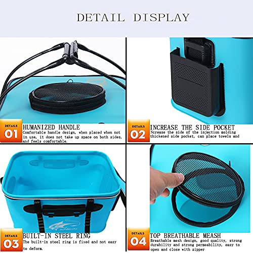 Grneric Fishing Bucket, 6Gallon/8Gallon/10Gallon Foldable Fish Bucket,Live Fish Container Multi-Functional Live Fish Bait Bucket,Outdoor Camping EVA Fishing Bag and Fish Protection Bucket - color: 23l/6gallon(blue)
