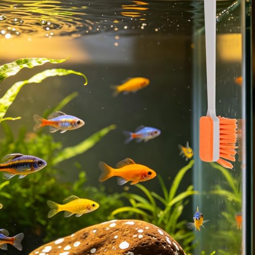 2pcs Small Fish Tank Cleaning Brush, 30x3cm/11.81x1.18in Aquarium Algae Scraper with 4 Felt Replacement Cloths for Cleaning Glass and Acrylic Aquariums
