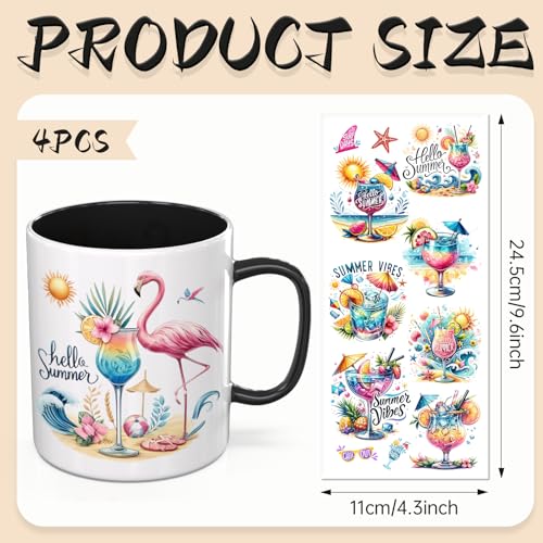 UV DTF Cup Wraps, 4 Sheets Summer Cocktail 16oz Glass Cups, Clear Transfer Stickers for Tumblers and Bottles, Assorted Pattern Set - style: Summer Cocktail