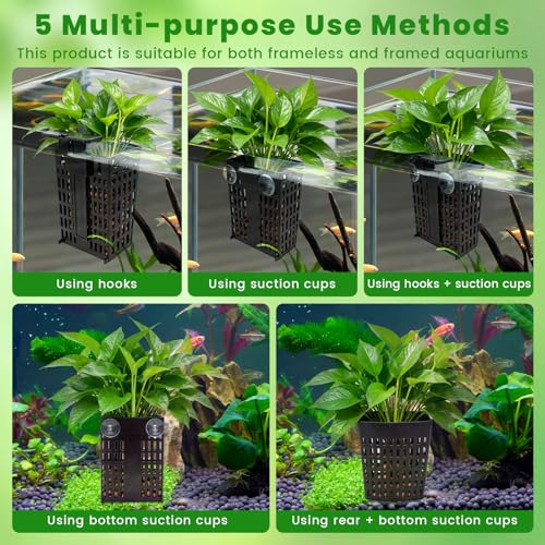 2 PCS Adjustable Aquarium Plant Holder, Fish Tank Plants Holder, Aquarium Plant Basket with Extendable Hook and Suction Cup for Fish Tank Aquaponic Cultivation