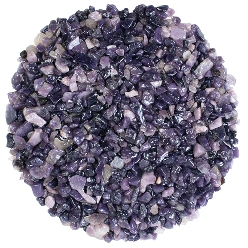 Crocon 1/2 LB Crushed Lepidolite Chips Bulk Stones 1100+ Carats Natural Quartz Pieces Irregular Shape Gemstones for House Warming Gifts New Home and Chakra healing crystals Home Decor gifts for women - color: Lepidolite, size: 1/2 Pound