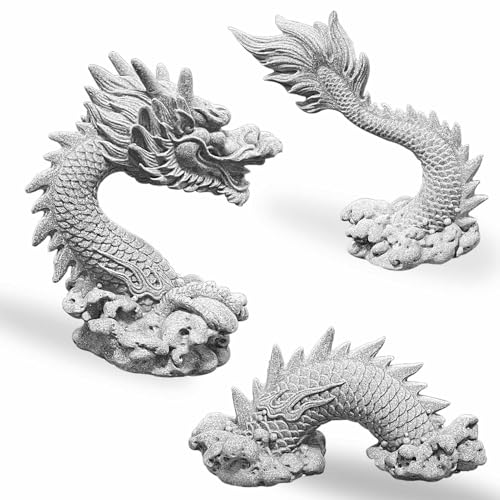 Romansk Aquarium Dragon Statue Sandstone Ornaments - Fish Tank Decor for Freshwater Saltwater Tank Landscape Garden Decoration - Chinese Dragon Decor