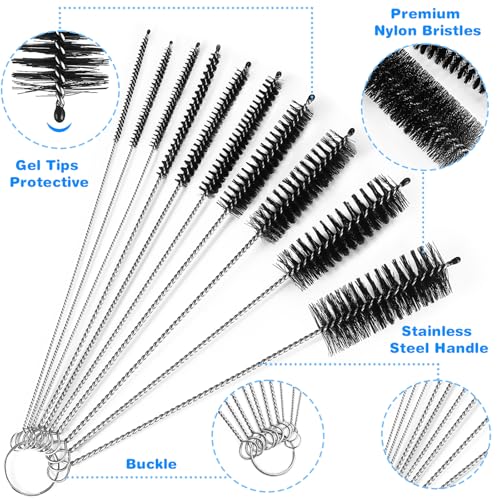 Ixiaoyoo Cleaning Brushes Set, 10 Pieces 8 Inch Nylon Tube Brush + 60 Inch Flexible Long Drain Brush, Hose Pipe Brush, Suitable for Home Kitchen, Bathroom, Fish Tank, Water Pump Accessories (Black) - color: Black Cleaning Brush Set