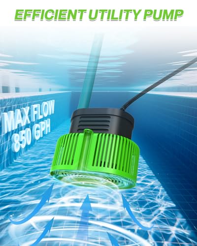 Pool Cover Pump above Ground - Submersible Water Sump Pump Swimming Water Removal Pumps, with Drainage Hose & 25 Feet Extra Long Power Cord, 850 GPH inGround, 3 Adapters - color: Green