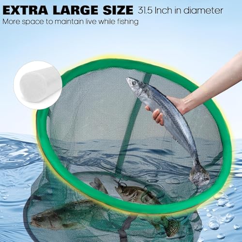 Floating Fish Basket 41/73 Gallons Extra Large for Live Caught, Fully Foldable Fishing Net Holder for Bait Live Well Collapsible Mesh Fishing Holder Cage