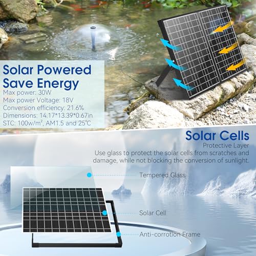 NFESOLAR Solar Fountain Kit, 30W Solar Pond Pump with Pond Filter, 200 GPH Submersible Pump, 4 Sprayers for Outdoor Pond 200-600 Gallons, Fish Tank and Garden Water Features N3213 - size: 30W