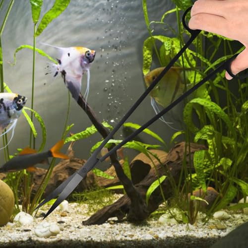 15Inch Extra Long Design Aquarium Aquascaping Tool Stainless Steel Aquascape Tools Kit 4 in 1 Anti-Rust Fish Tank Starter Kit with Long Tweezers Scissors Spatula for Aquarium Plants (Black) - color: Black