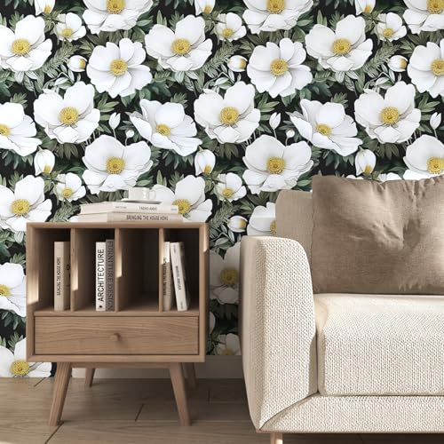 Laatse Large Floral Wallpaper Peel and Stick White Floral Contact Paper 17.5in x 118in Waterproof Self-Adhesive Vintage Botanical Boho Wall Paper for Bedroom Walls Cabinet Drawer Decorative - color: White, size: 17.5" x 118"
