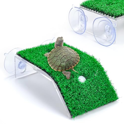 Keedolla Small Turtle Basking Platform Simulation Grass Turtle Ramp, Turtle Resting Basking Dock Floating Décor for Aquatic Turttle Reptile Frog Terrapin