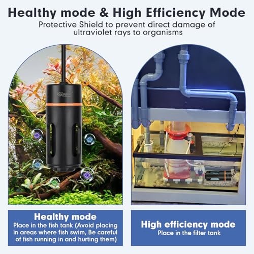 hygger Aquarium U-V Light with Timer, 360° Protective Shield Clean Light for Green Water and Algae Clean, Mini Algae Control Lamp for Freshwater and Saltwater Tank (5W for 13-40 Gallon) - size: 5W for 13-40 Gallon