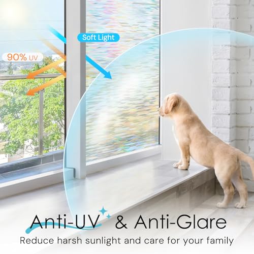 DOWELL Window Privacy Film, Decorative UV Blocking Heat Control Glass Covering for Home Office Rainbow Lines 17.5 x 78.7 inches - color: Rainbow Lines, size: 17.5" X 78.7"