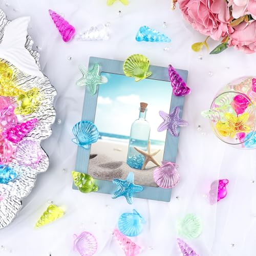 Babenest 4 Styles Acrylic Seashells Conch Gems, 65pcs Sensory Bin Fillers for Ocean Sea Shells Beach Theme Party Wedding Decoration Scatter Table Vase Fillers Home DIY Crafts - color: Seashells, size: Conventional