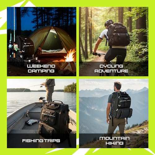 Waterproof Fishing Backpack with Tackle Boxes, Rod Holder & Foldable Net - 45L Fishing Tackle Bag with Trays Included, Extra Storage Gear and Equipment, Rain Cover, Fisherman Gift for Men - color: Large (45 L) - Black