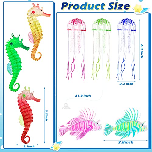 Patelai 8 Pcs Glow in The Dark Fish Tank Decorations Silicone Floating Artificial Jellyfish Fluorescent Lionfish Seahorse for Aquarium Decoration Small Large Fish Bowl Decor Accessories (Dreamy Color)