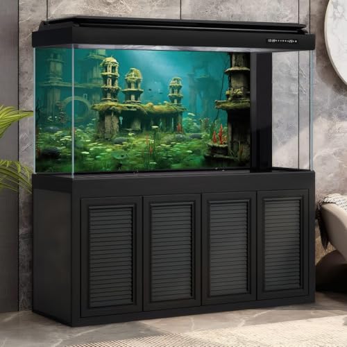 Underwater Scene Fish Tank Background Sunken Ancient City Ruins Aquarium Background Submerged City Sea Plants Lush Moss Terrarium Backgrounds Coral Reef Reptile Tank Enclosure Backgrounds 24x12in - color: Green_Light Blue, size: 24(W)x12(H)in