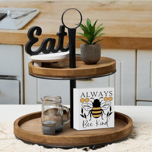 Summer Sign Bee Decorations for Home Cute Honeybee Decor Always Bee Kind Wooden Box Sign Desk Accessories Home Office Bedroom Bathroom Teacher Classroom Decor 5 X 5 Inch - color: Be Kind 2