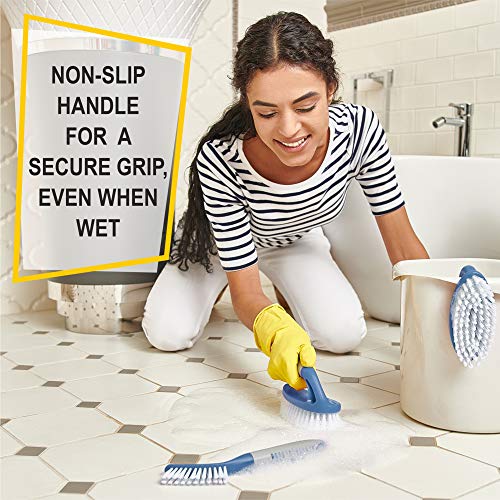 Scrub Brush Set of 3pcs - Cleaning Shower Scrubber with Ergonomic Handle and Durable Bristles - Grout Cleaner Brush - Scrub Brushes for Cleaning Bathroom/Shower/Tile/Kitchen/Floor/Bathtub/Carpet, Blue - color: Blue, Set of 3