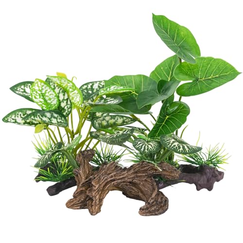 Fish Tank Decorations Aquarium Ornaments 3pcs Betta Silk Leaf Plants Artificial Driftwood Cave Aquarium Plants Accessories - color: E-3pcs Set/Green
