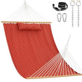 Lazy Daze Hammocks 12 FT Sunbrella Fabric Hammock Non-Fading with Spreader Bars and Free Pillow Fits for 2 Persons, All Weather and Fade Resistant for Patio Yard, 450 lbs Capacity, Harwood Crimson - color: Harwood Crimson