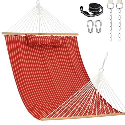Lazy Daze Hammocks 12 FT Sunbrella Fabric Hammock Non-Fading with Spreader Bars and Free Pillow Fits for 2 Persons, All Weather and Fade Resistant for Patio Yard, 450 lbs Capacity, Harwood Crimson - color: Harwood Crimson