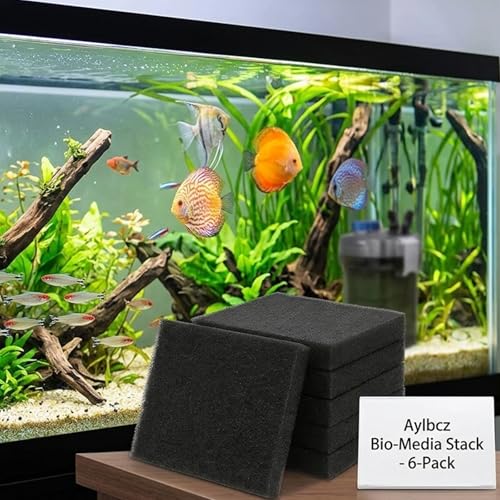 Aquarium Bio Filter Media Sponge, 6 Pack, 6.3 x 5.5 x 0.8 inch | Foam Filter Pad, Compatible with ML350 Fish Tank Filter, Replacement
