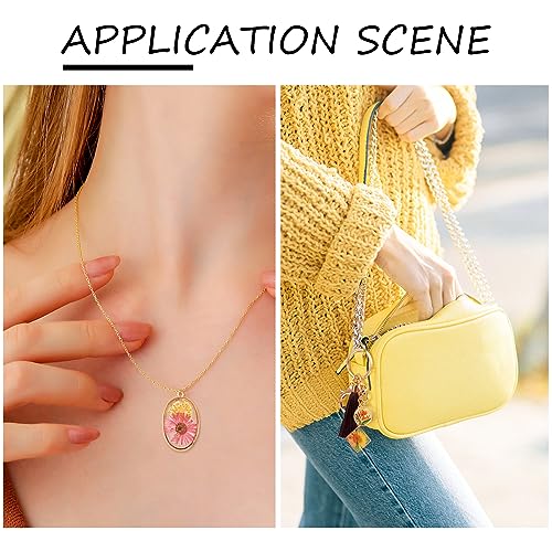 Transparent Flower Resin Charms Round Gold Edge Dried Floral Pendants Flat Round Clear Gold Foil Floral Charms for Necklace Bookmark Keychain Jewelry Making - color: 12Styles-12pcs