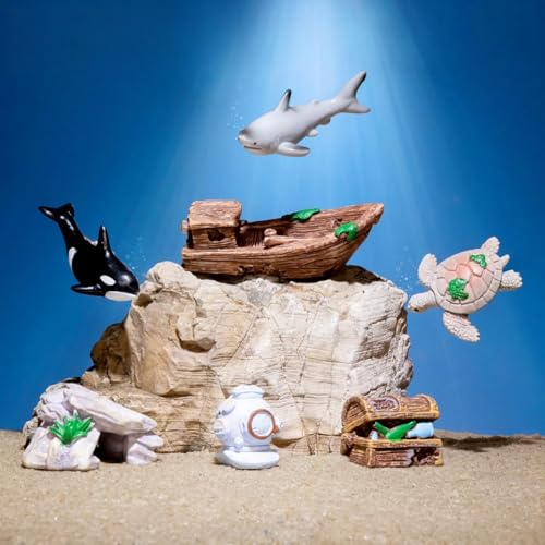 Fish Decorations For Tank,9 Pcs Small Fish Tank Decorations, Micro-Landscape Creative Simulation Whale Turtle Aquarium Fish Tank Underwater Landscaping Diy Decoration Accessories Mini Small Ornaments