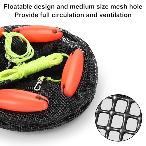 Extra Large Foldable Floating Fishing Basket for Live Caught Fish, Heavy Duty Coated Mesh Bait Pen, Collapsible Mesh Fishing Basket