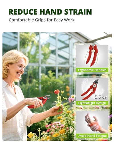 Pruning Shears - 6.9" Professional Garden Shears with SK5 Stainless Steel Sharp Blades, Garden Clippers with Comfortable Grip Hands and Safety Lock, Gardening Tools for Men Women - Red - style: 6.9" Bypass Red