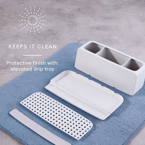 YouCopia The Ledge Toothbrush Holder, 3-Slot, Bathroom Vanity Counter Organizer with Cord Slots, Removable Base and Storage for Phones, Toothpaste and Accessories - size: 3-Slot