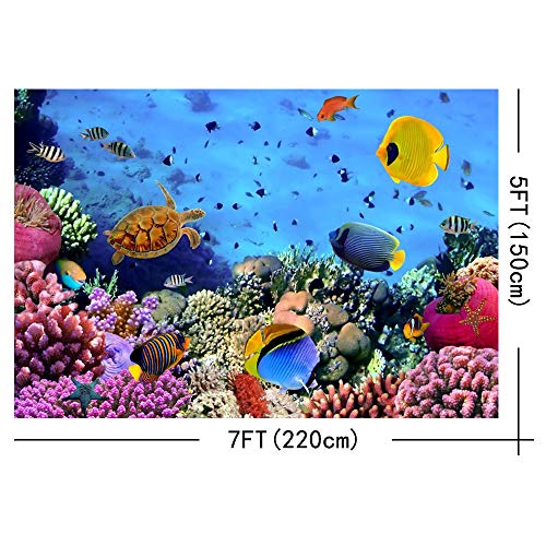 Under The Sea Backdrop,Yeele 7x5ft Underwater Scene Colorful Marine Coral Fishes Aquarium Photography Background,Seabed World Diving Holiday Baby Portrait Photo Booth Shoot Studio Props Wallpaper