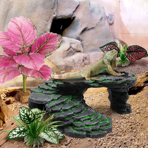 Moonorange Reptile Artificial Plants, Terrarium Plants Decorations Supplies, Aquarium Fish Tank Plants, Amphibian Habitat Hideout Tank Accessories(L Set-3pcs/F) - color: L Set-f