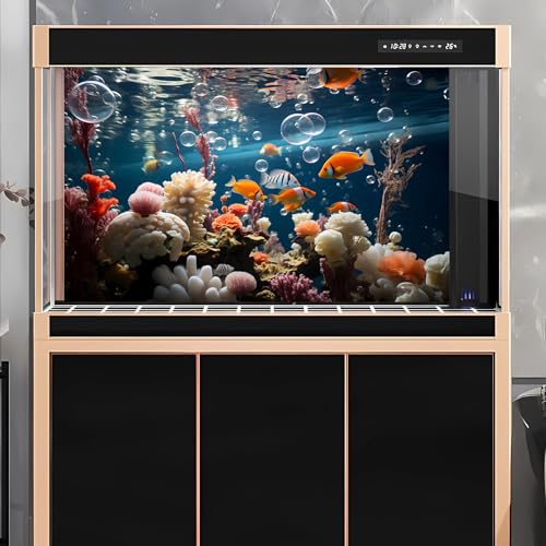 Underwater World Aquarium Background Colorful Corals and Reefs Tropical Fish Terrarium Background Tropical Jungle Style Under The Sea Fish Tank Background Blue Undersea World Tank Decors 24x12in - color: Marine Orange, size: 24(W)x12(H)in