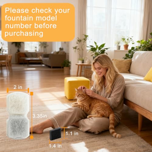 32 Pack Cat Water Fountain Filters,16 Pack Cat Water Fountain Replacement Filters & 16 Pack Pre-Filter Sponges,Fountain Filter Replacement for S11 and 74oz