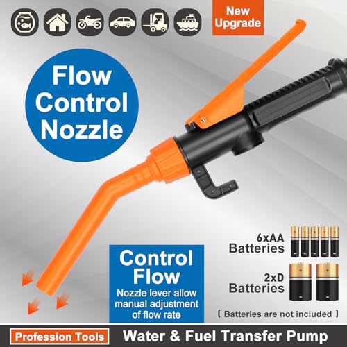 Powered Battery Fuel Transfer Pump,Battery Operated Transfer Pumps with Quick Stop Nozzle,Water & Fuel Transfer Pump for Gasoline Diesel Oil Gas Water Fish Tank