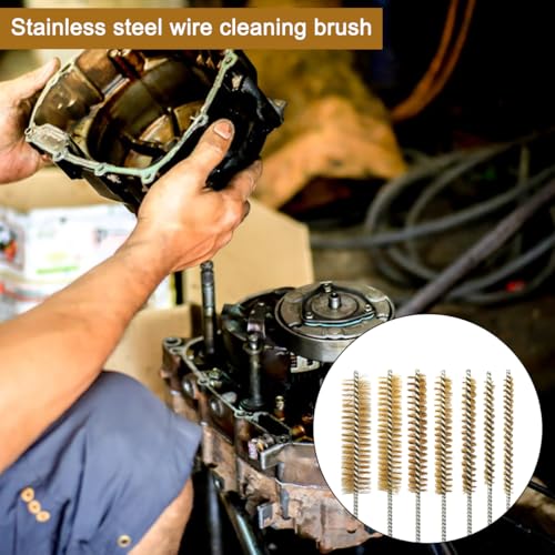 7 Pcs Brass Wire Tube Brushes Bottle Brush Set,11Inch Long Wire Brass Brushes for Cleaning,Wire Pipe Cleaner Bore Brush Deep Cleaning for Tubes,Bottle,Keyboards,Glass, Gold