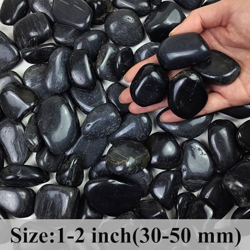 FANTIAN 20 lbs Decorative Black River Rocks for Plants, 1-2 inch Natural Black Pebbles for Indoor Plants, Plant Rocks, Rocks for Outdoor Landscaping, Vase, Decorative Stones and Garden Rocks - size: 1-2 inch, style: 20.0 Pounds