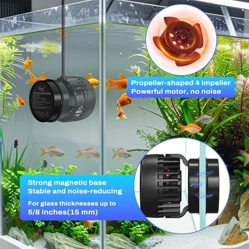 hygger DC Powerful Wave Maker For Aquarium, Quiet Aquarium Circulation Water Pump Adjustable Flow Freq, 4 Waves/Night/Feed Modes, Magnetic Holder Display Controller - size: 25W for 70~120Gallons