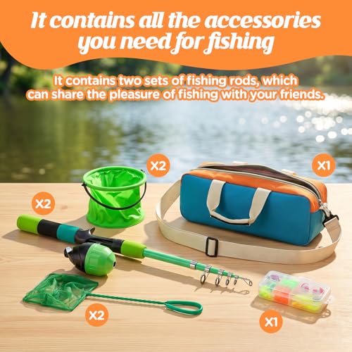 Kids Fishing Rod Reel Combo 4.92FT/5.9FT 2PCS Telescopic Fishing Pole Spincast Reel with Fishing Accessories Ultralight Fishing Tackle Starter Kit Kids Fishing Pole for Boys Girls Toddlers - color: Spincasting-4.92FT-Green&Blue
