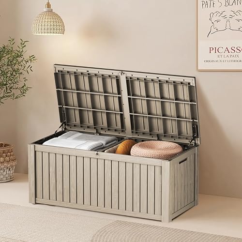 TARKARI 200 Gallon Outdoor Storage Box Waterproof, Resin Deck Boxes with Lockable Lid & UV-Resistant for Patio, Pool, Garden Furniture Cushions & Accessories, Coffee - color: Coffee, size: 200 GAL